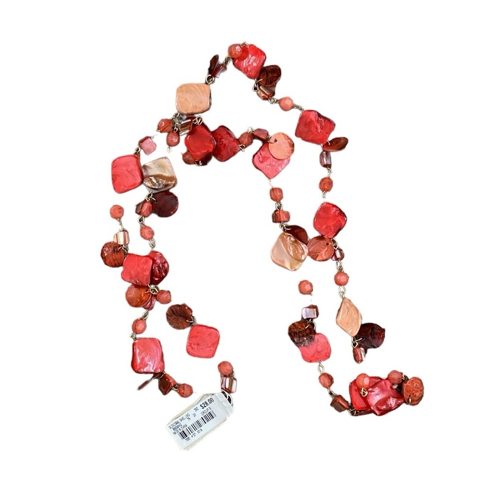 NWT Women's Jewelry Long Gold/Coral 21” Necklace